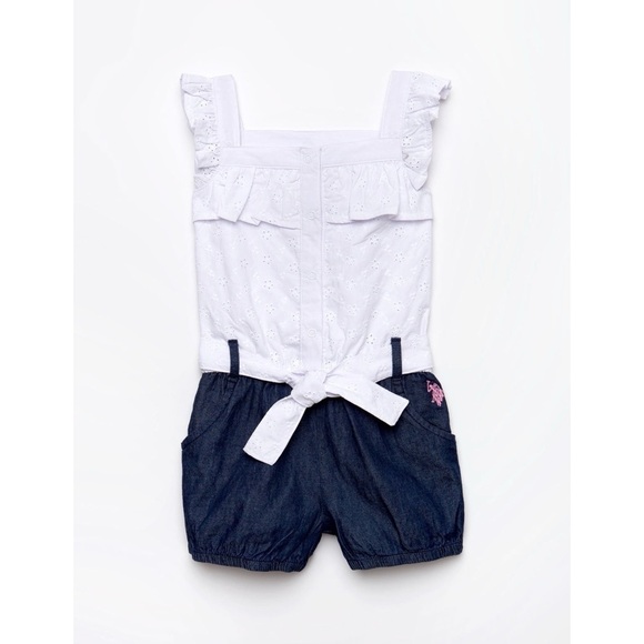 [U.S. Polo Assn.] Girls Eyelet Romper - Picture 1 of 4